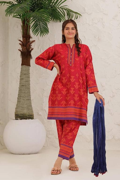 GAD-03061 | Red & Multicolor | Casual 3 Piece Suit | Cotton Jacquard