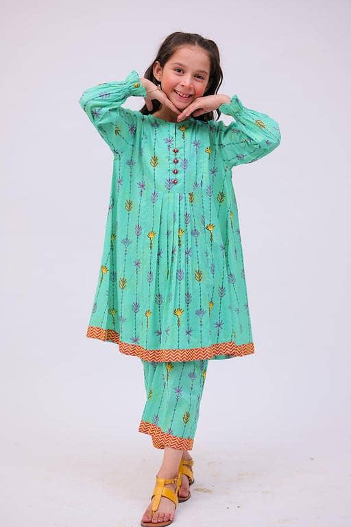 KAC-02722 | Sea Green & Multicolor | Casual 2 Piece Suit | Cotton Lawn Printed