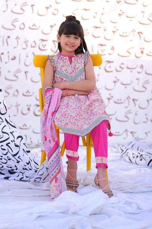 KAD-02276 | Peach & Multicolor | Casual 3 Piece Suit  | Cotton Lawn Print