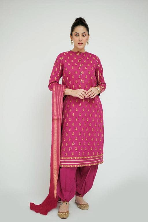 LAD-02658 | Magenta | Casual 3 Piece Suit  | Cotton Cambric