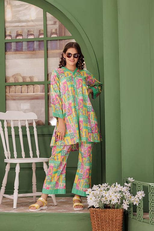 GAC-03080 | Sea green & Multicolor | Casual 2 Piece Suit | Cotton Lawn Printed