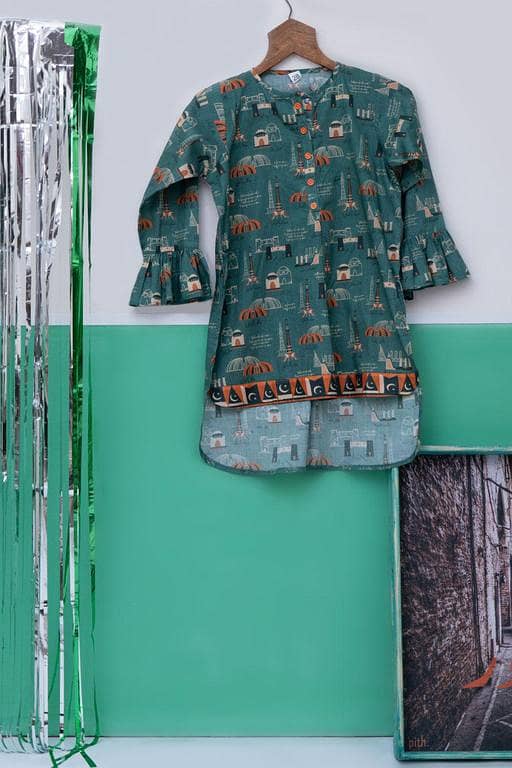 KAA-02726 | Green & Multicolor | Casual Kurta | Cotton Lawn Printed