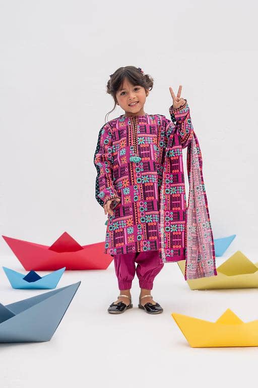 KAD-02362 | Purple & Multicolor | Casual 3 Piece Suit | Cotton Khaddar Printed