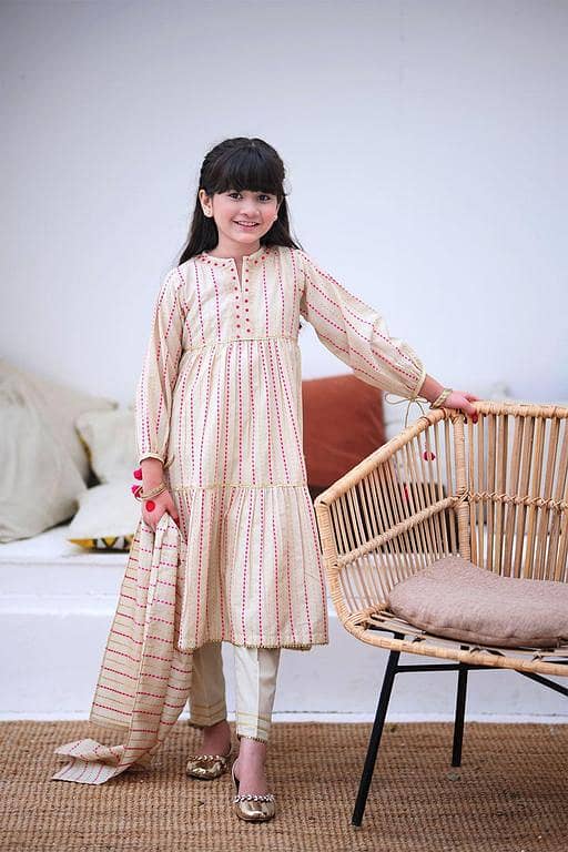 KBD-02338 | Fawn & pink | Casual 3 Piece Suit  | Cotton Dobby