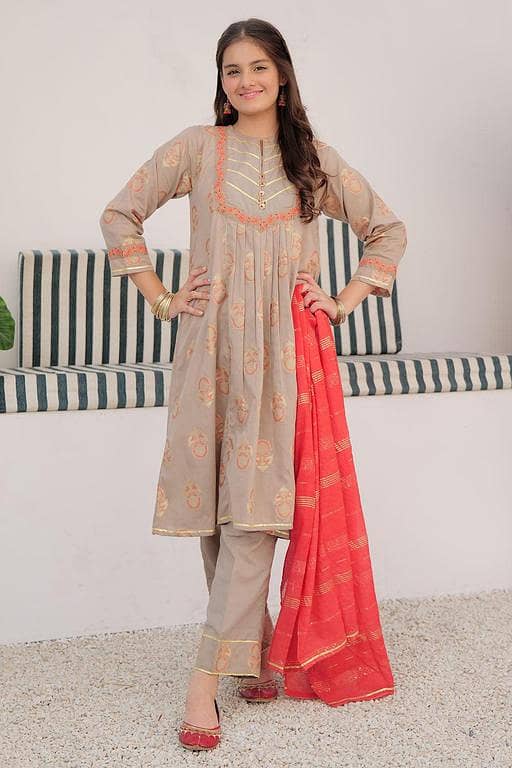 GBD-02927 | Beige & Multicolor | Casual Plus 3 Piece Suit | Cotton Jacquard