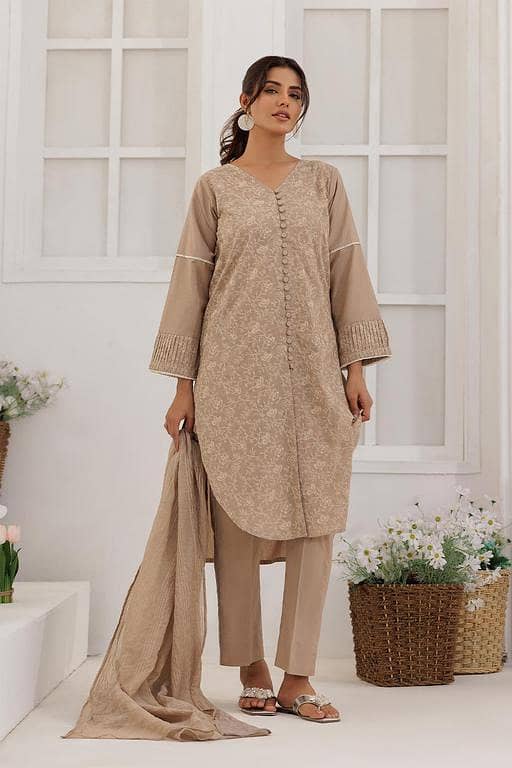 LBD-03087 | Beige & Fawn | Casual Plus 3 Piece Suit | Plain Cotton