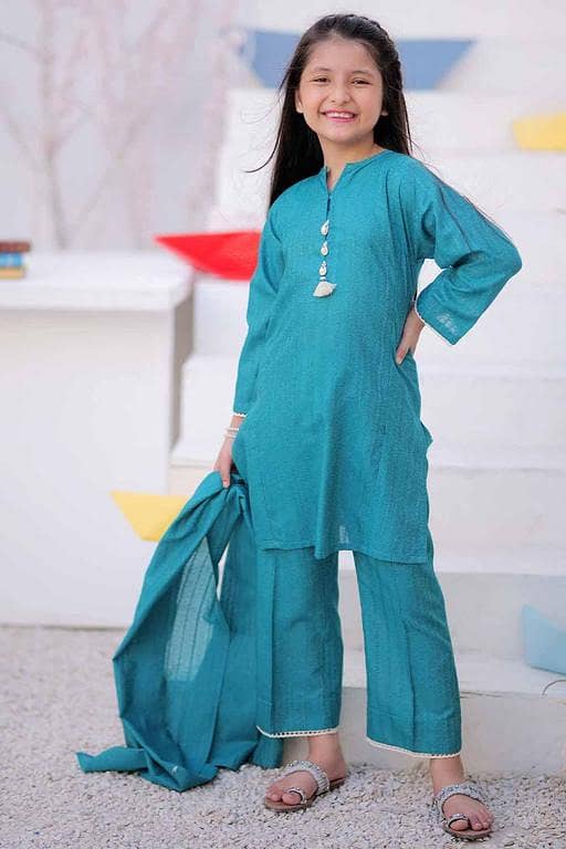 KAD-02486 | Tarqvise Blue | Casual 3 Piece Suit |  Karandi Fabric