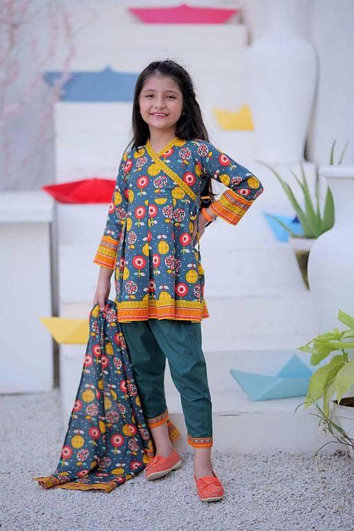 KAD-02386 | Bottle Green & Multicolor | Casual 3 Piece Suit | Cotton Khaddar Printed