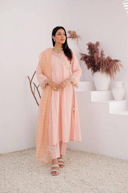 LBD-02972 | Peach & Gold | Casual Plus 3 Piece Suit | Cotton Dobby