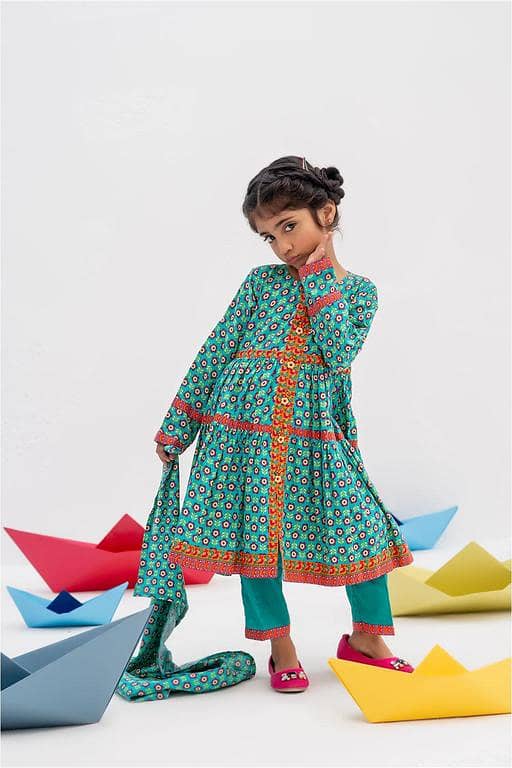 KAD-02365 | Sea green & Multicolor | Casual 3 Piece Suit | Cotton Khaddar Printed