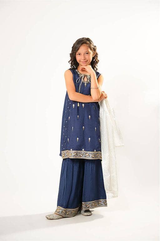 Kids formal clothes | Blue & Multicolor | Formal 3 Piece Suit | Viscose Raw-Silk | KDD-03105