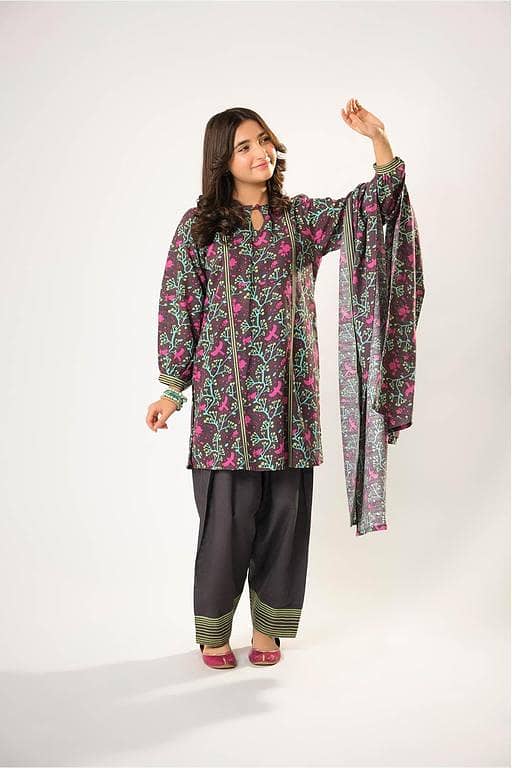 Girls winter clothes | Grey & Multicolor | Casual 3 Piece Suit  | Cotton Khaddar Printed | GAD-03202