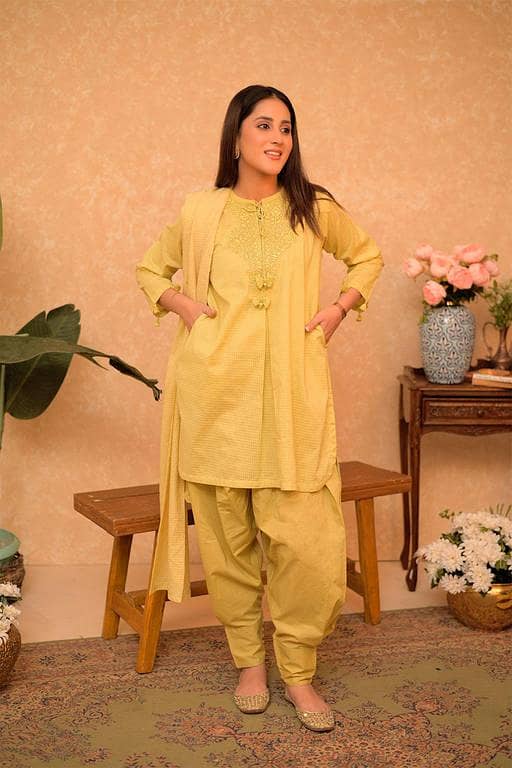 LAD-02875 | Parrot Green | Casual 3 Piece Suit | Cotton Dobby Self