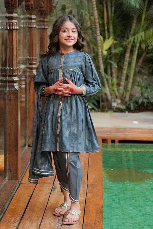 KBD-02605 | Grey & Gold | Casual Plus 3 Piece Suit | Cotton Dobby Jacquard