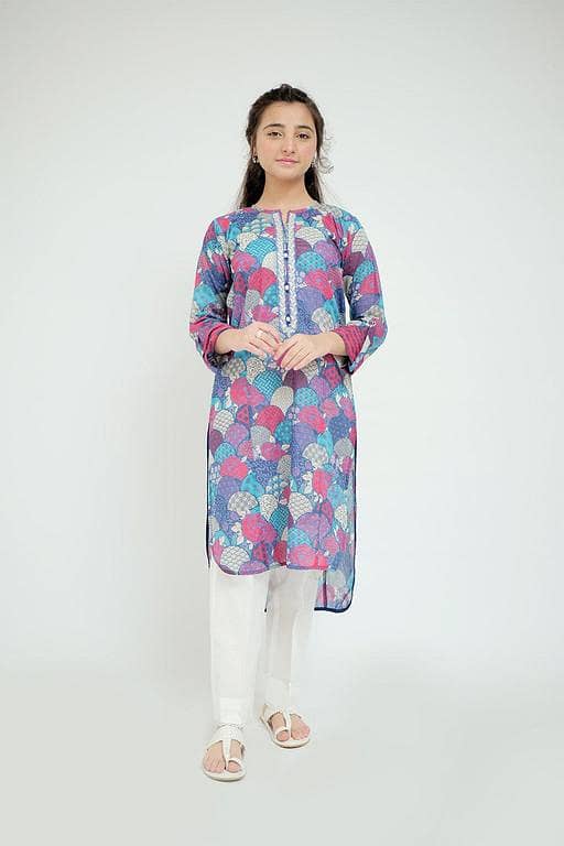 GAA-02624 | Blue & Multicolor | Casual Kurta | Cotton  Lawn Printed