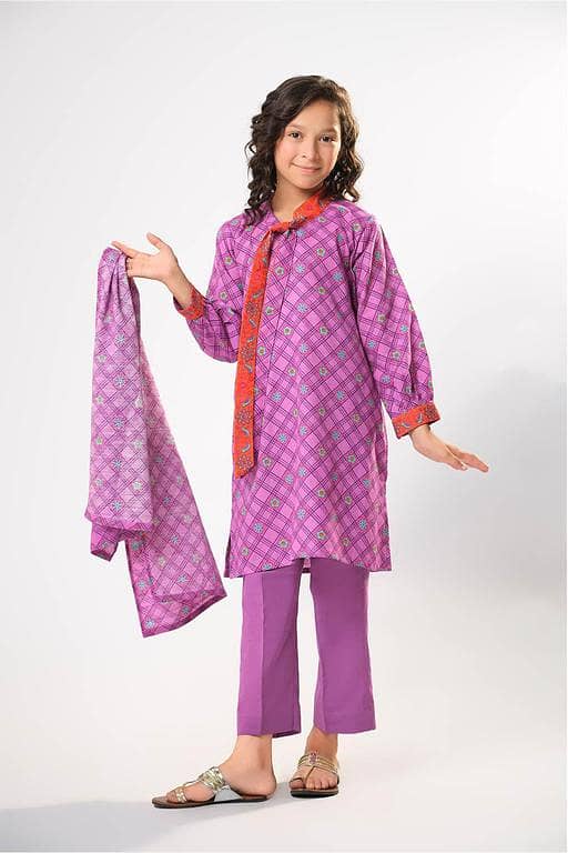 Kids winter clothes | Purple & Multicolor | Casual 3 Piece Suit | Cotton Khaddar Printed | KAD-03192
