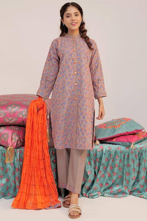 GAD-02545 | Grey & Multicolor | Casual 3 Piece Suit | Cotton Cambric