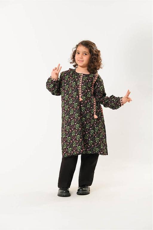Kids winter clothes | Black & Multicolor | Casual 3 Piece Suit | Cotton Khaddar Printed | KAD-03193