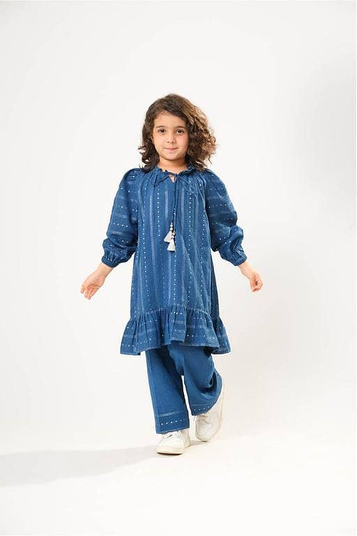 Kids winter clothes | Blue & Silver | Casual 3 Piece Suit | Cotton Karandi Dobby | KAD-03216