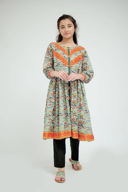GAA-02625 | Green & Multicolor | Casual Kurta | Cotton  Lawn Printed