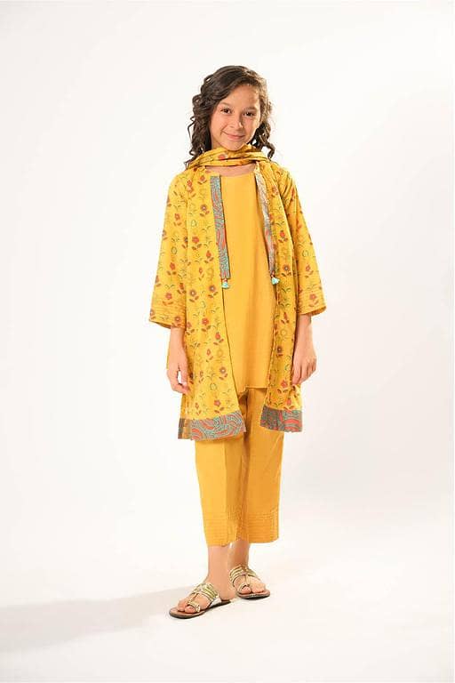 Kids winter clothes | Mustard & Multicolor | Casual 3 Piece Suit | Cotton Khaddar Printed | KAD-03191
