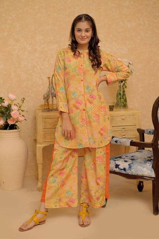 GBC-02944 | Yellow & Multicolor | Casual 2 Piece Suit | Polyester Lawn Printed