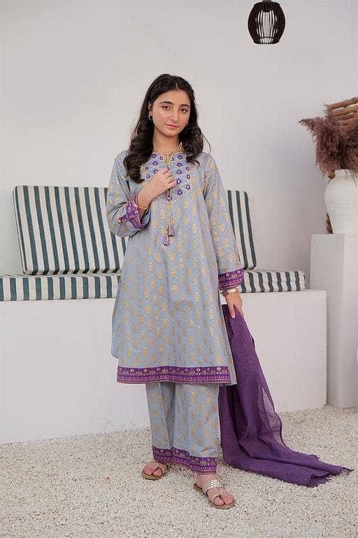 GBD-02981 | Grey & Gold | Casual Plus 3 Piece Suit | Cotton Dobby Gold Print