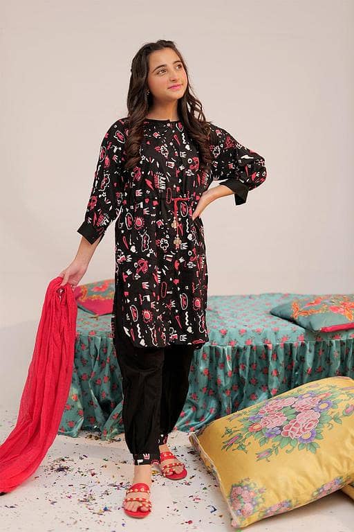 GAD-02547 | Black & Multicolor | Casual 3 Piece Suit | Cotton Cambric