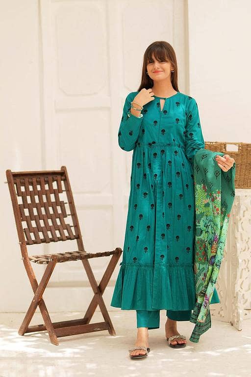 GAD-02196 | Multicolor | Casual 3 Piece Suit  | Cotton Plain Embroidery