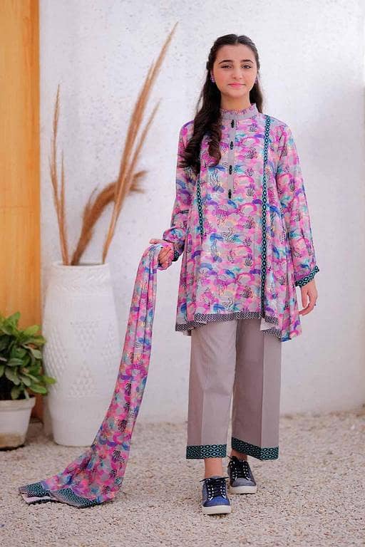 GAD-02478 | Grey & Multicolor | Casual  3 Piece Suit | Marina Fabric Printed