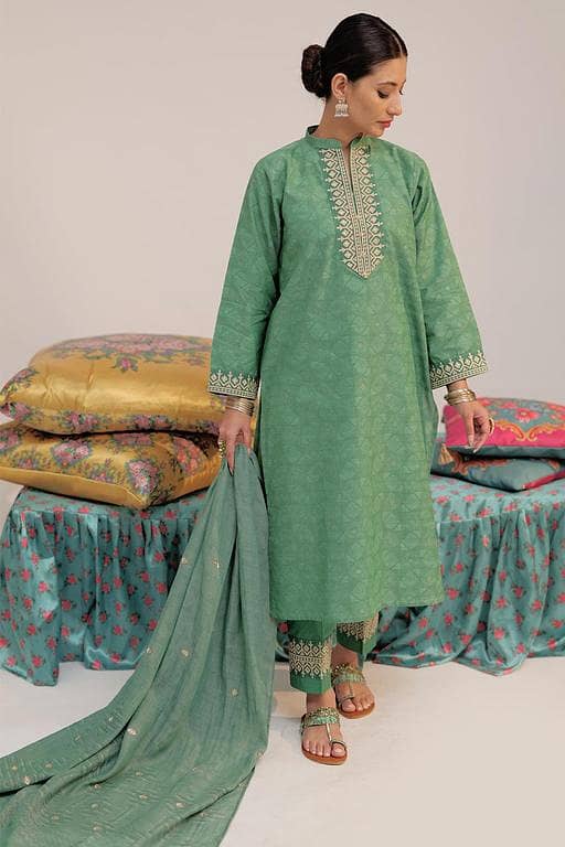 LBD-02565 | Green & Gold | Casual plus 3 Piece Suit  | Cotton Yarn dyed Jacquard