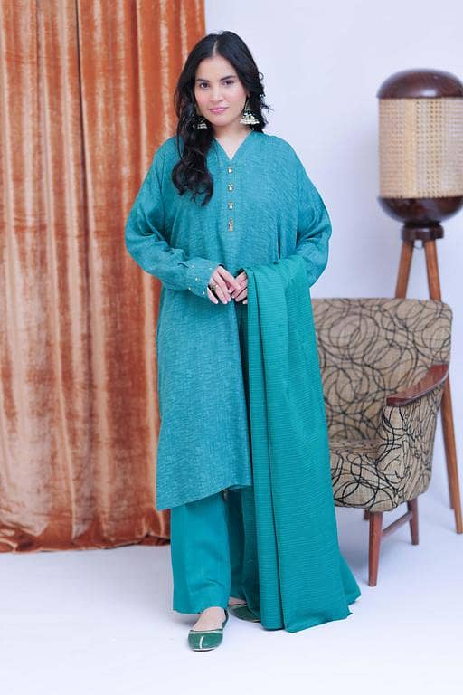 LBD-02825 | T. Green & Gold | Casual 3 Piece Suit  | Viscose Self Dobby