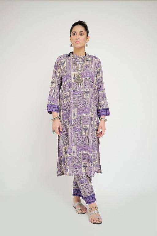 LAC-02684 | Purple & Multicolor | Casual 2 Piece Suit  | Cotton Lawn Printed