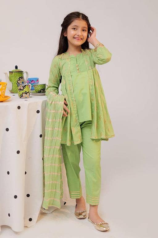 KBD-02600 | Parrot Green & Gold | Casual Plus 3 Piece Suit | Cotton Dobby Jacquard