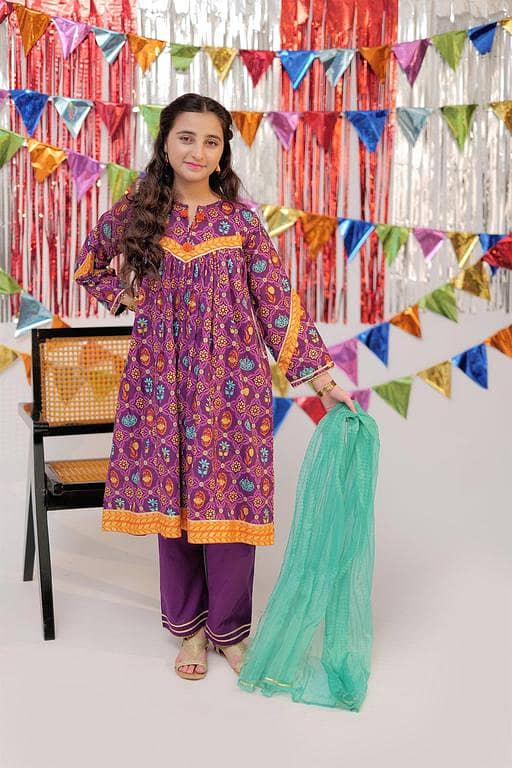 GBD-02529 | Purple & Gold | Casual Plus 3 Piece Suit  | Cotton Gold Print Lawn