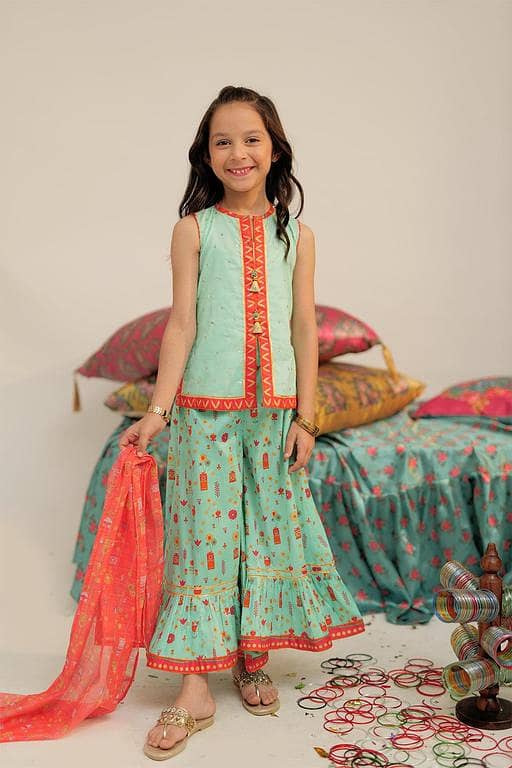 KBD-02551 | Sea Green & Multicolor | Casual Plus 3 Piece Suit | Cotton Gold Printed Lawn