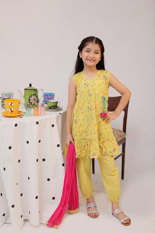 KAD-02543 | Yellow & Multicolor | Casual 3 Piece Suit | Cotton Cambric