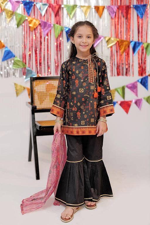KBD-02554 | Black & Multicolor | Casual Plus 3 Piece Suit | Cotton Gold Printed Lawn