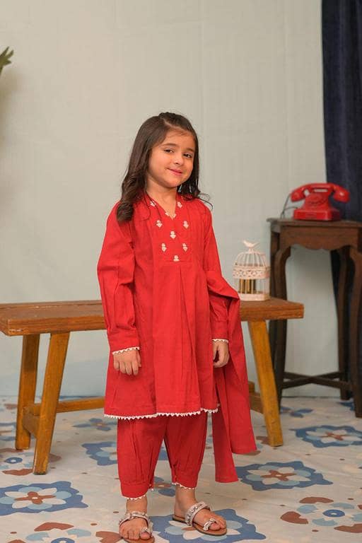 KAD-02794 | RED | Casual 3 Piece Suit | Cotton Dobby Self