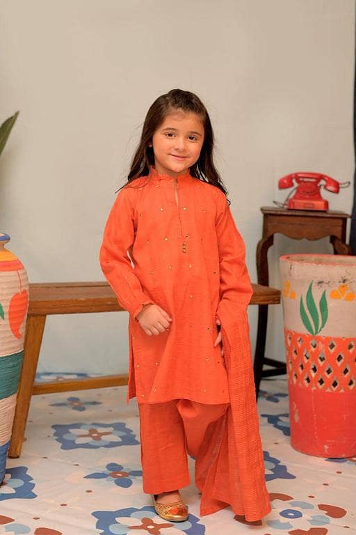 KAD-02879 | Orange & Gold | Casual 3 Piece Suit | Cotton Self Dobby