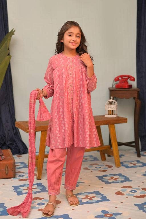 KBD-02842 | T. Pink & Multicolor | Casual Plus 3 Piece Suit | Cotton Jacquard