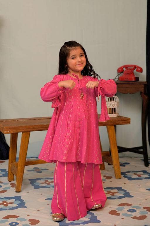 KBD-02856 | Shocking Pink & Gold | Casual Plus 3 Piece Suit | Cotton Jacquard