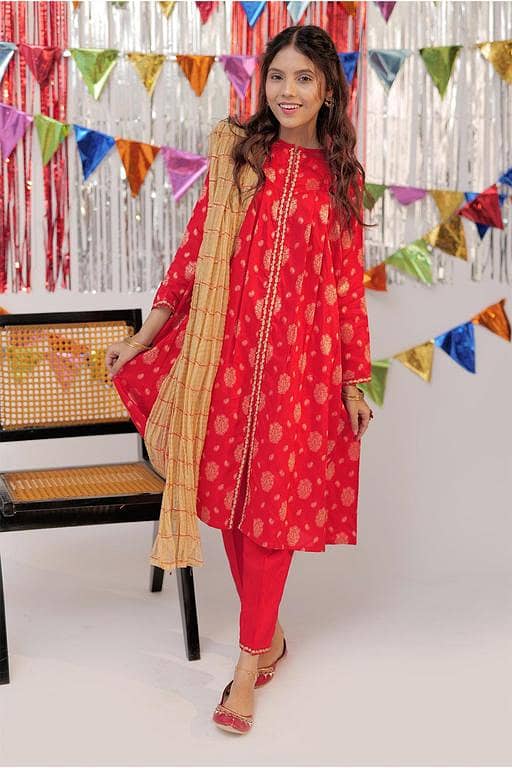 GBD-02604 | Red & Gold | Casual Plus 3 Piece Suit  | Viscose Cotton Dobby Jacquard