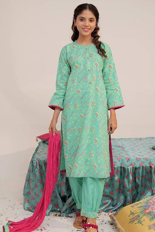 GAD-02546 | Sea Green & Multicolor | Casual 3 Piece Suit | Cotton Cambric