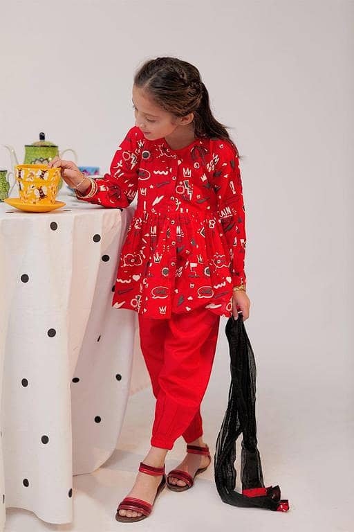 KAD-02542 | Red & Multicolor | Casual 3 Piece Suit | Cotton Cambric