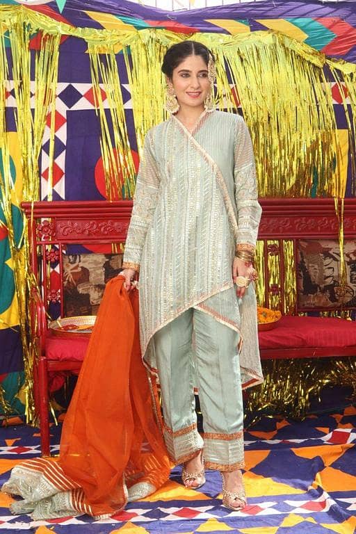 LDD-01889 | Light Green & Golden | Formal 3 Piece Suit  | Pure Banarsi Organza Self Strip