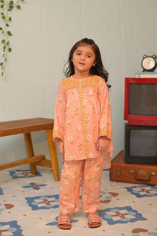 KAC-02806 | Peach & Multicolor | Casual 2 Piece Suit | Cotton Dobby Self