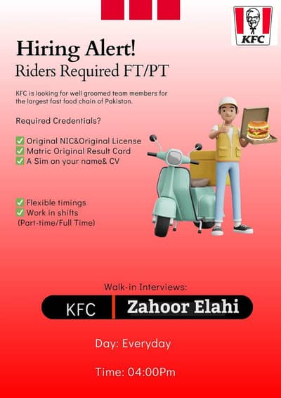 KFC Delivery Rider full timer and part time Sunday last