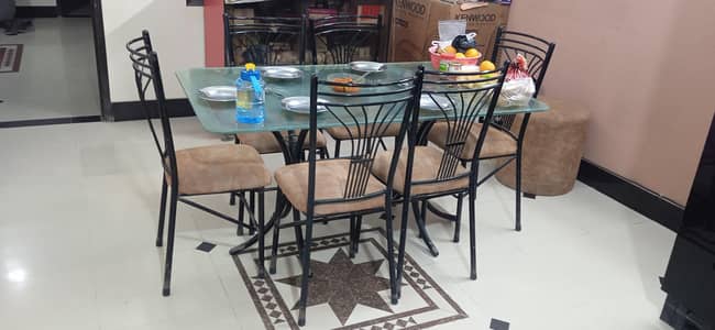 Wrought Iron Dining Table with  Glass Top and 6 Chairs