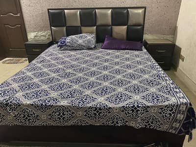 Bed with side tables and vanity (excluding mattress)